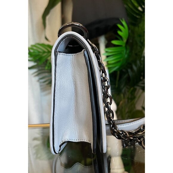 RARE!! Authentic Tory Burch Grey and Gun Metal Small Fleming Shoulder Bag - Picture 4 of 10